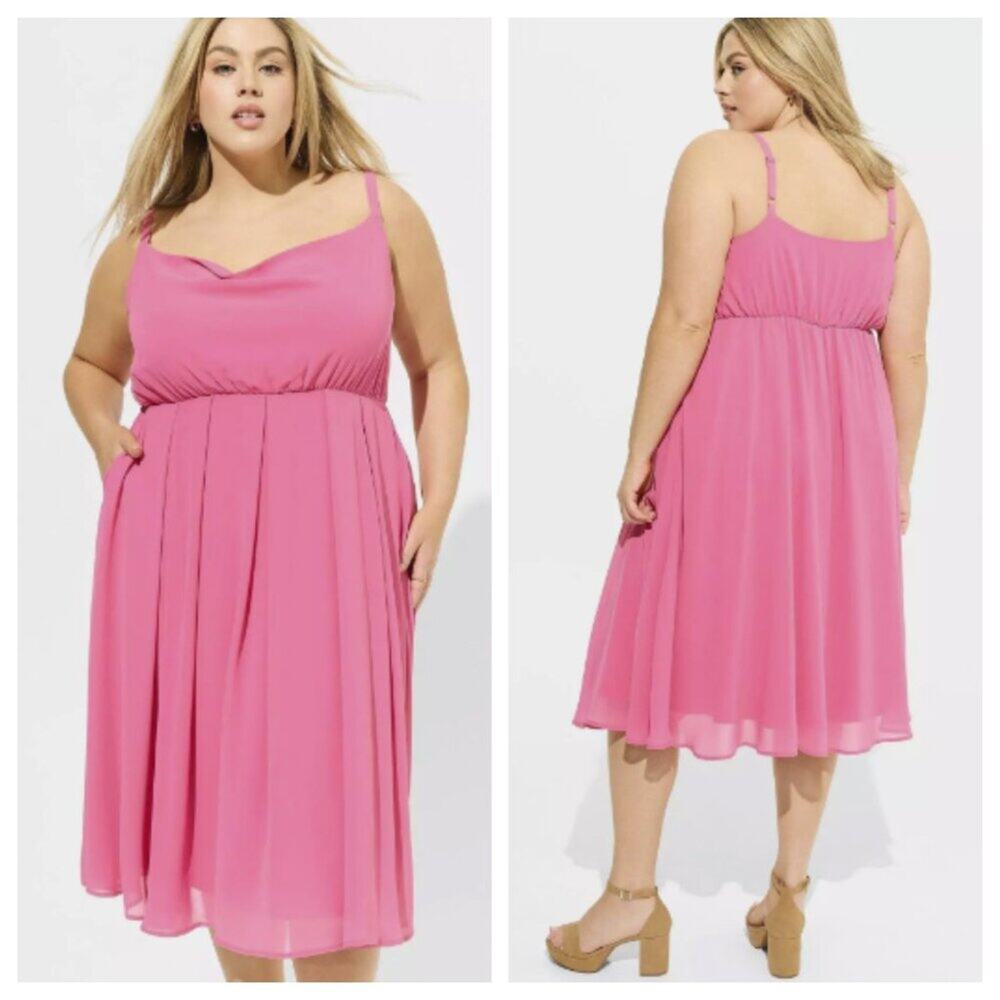 NWT Torrid Women's Maxi Chiffon Cowl Neck Pleated Dress Gin Fizz Size 1X